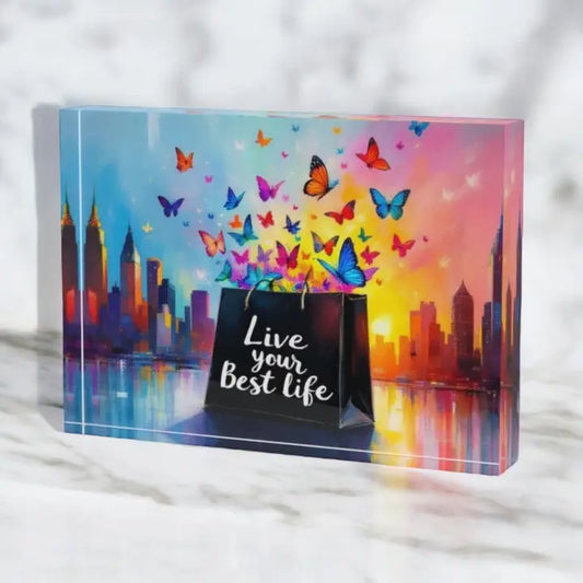 Live Your Best Life Art Crystal Block  Paperweight Decor