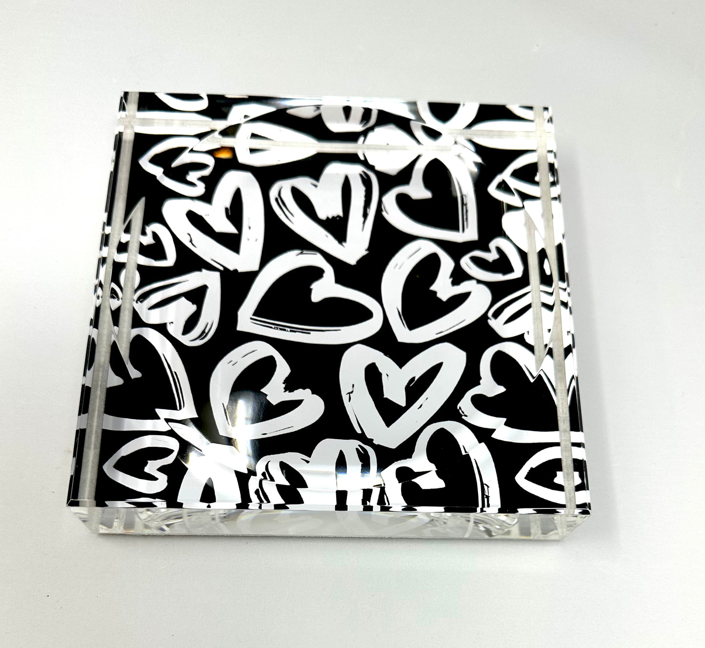 Black And White Love Hearts Candy Acrylic Block Candy Dish