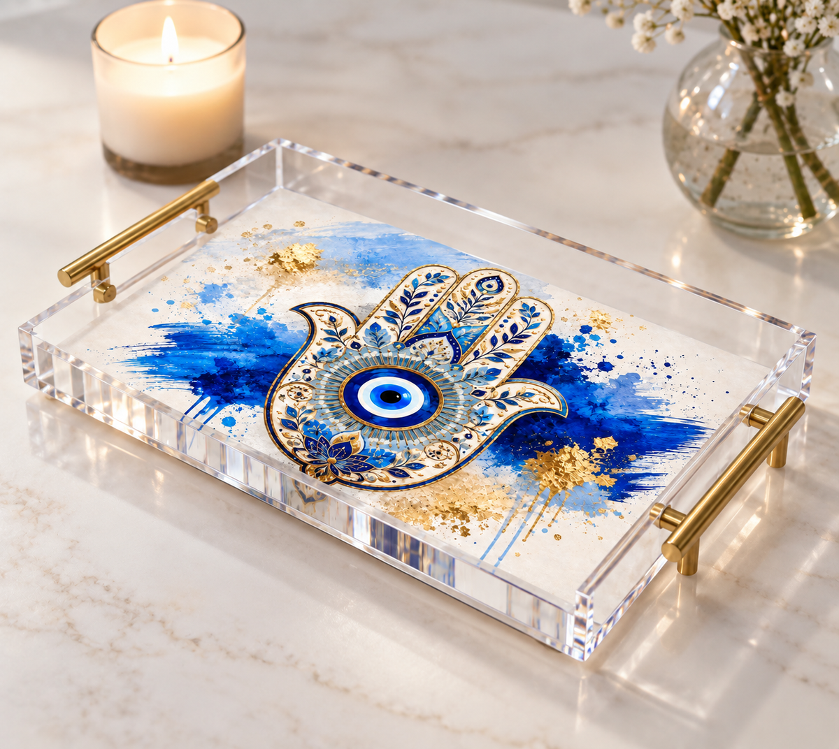 Hamsa Evil Eye Art Acrylic Tray