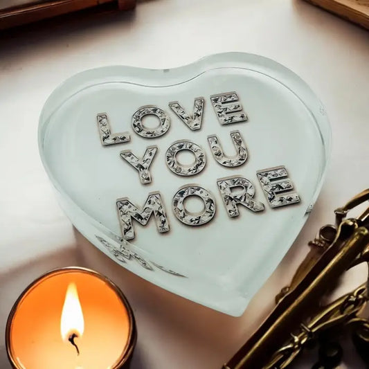 Love You More Diamond  Crystal Heart Paperweight Decor