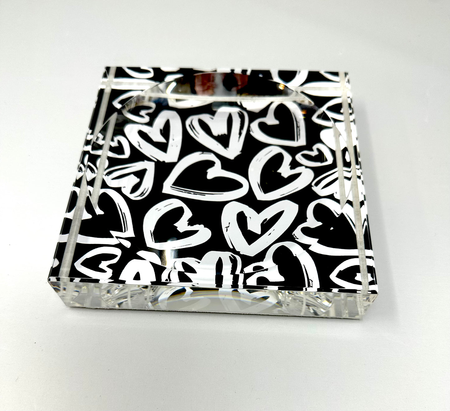 Black And White Love Hearts Candy Acrylic Block Candy Dish