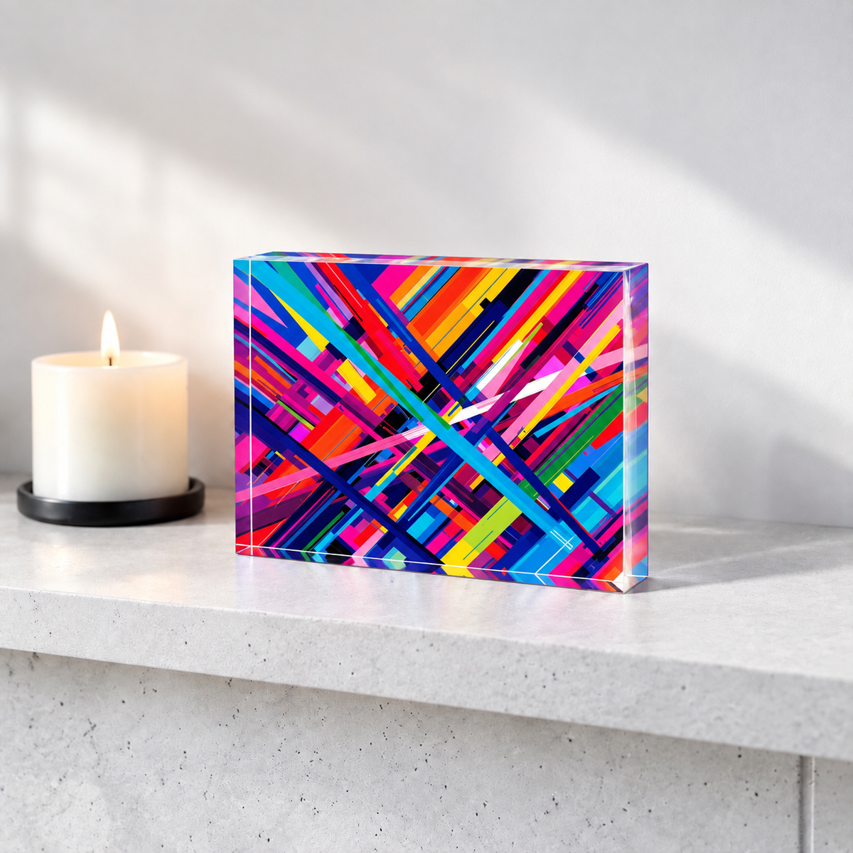 Colorful Abstract Art Crystal Block Table Decor