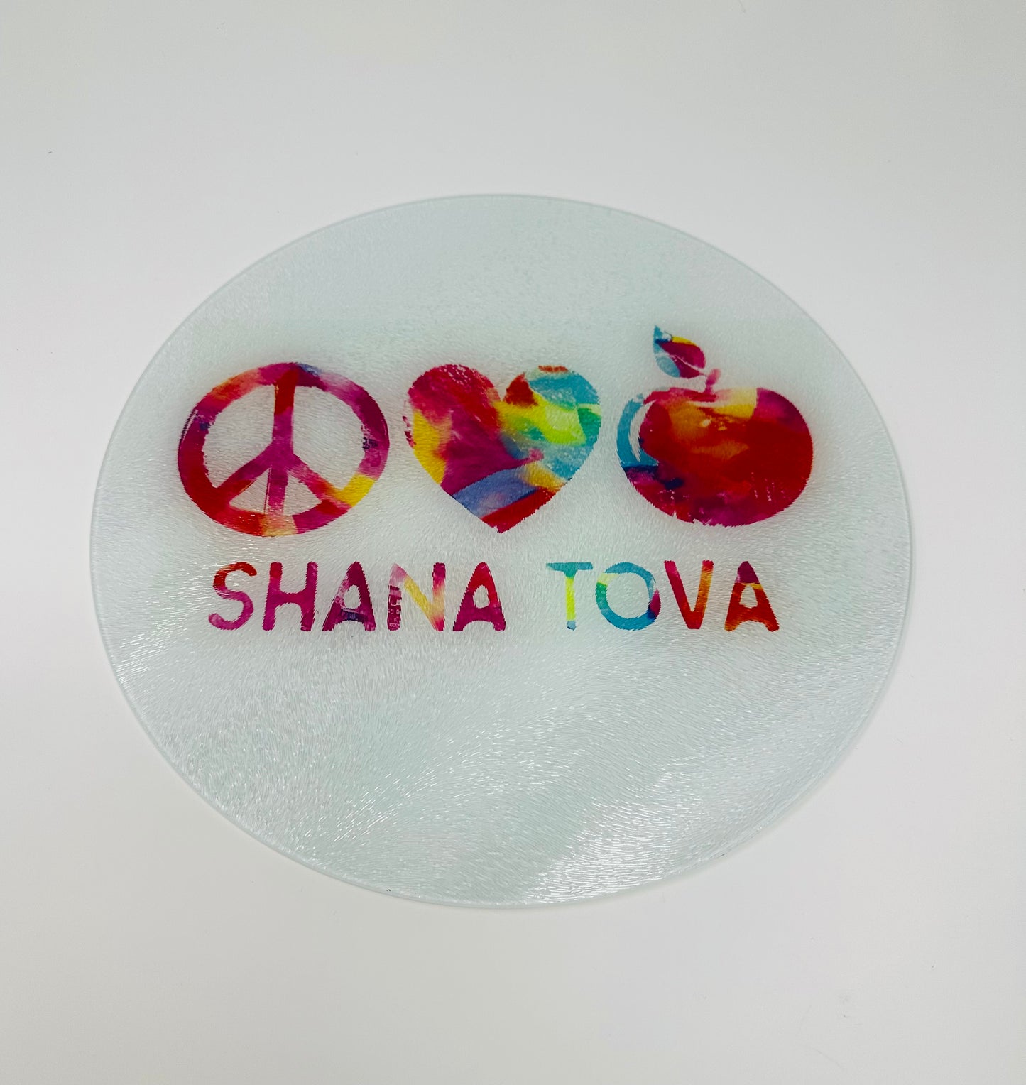 Peace Love Shana Tova Glass Cutting Board Challah Board
