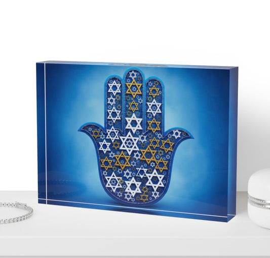 Hamsa Star Of David Judaica Crystal Block Table Decor