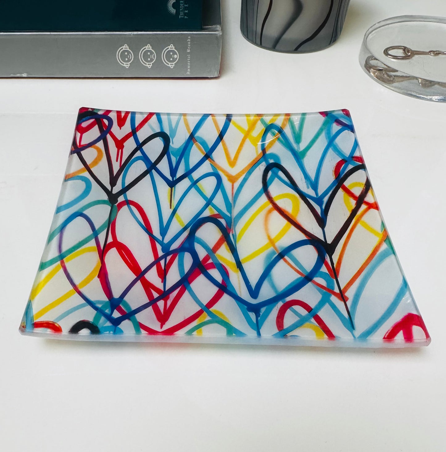 Graffiti Colorful Hearts Love Trinket Dish Catchall