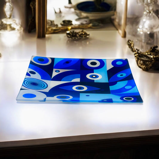 Evil Eye Blues Glass Trinket Tray Catchall