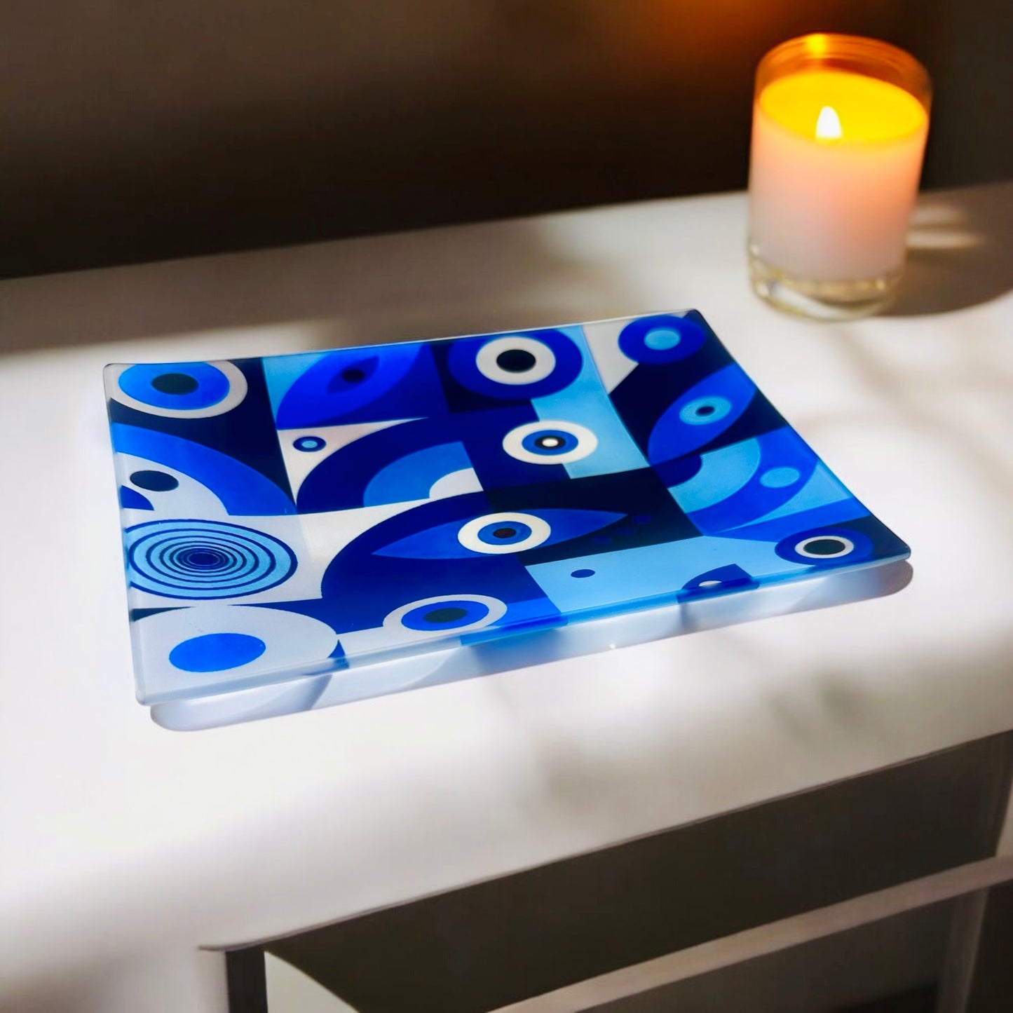 Evil Eye Blues Glass Trinket Tray Catchall