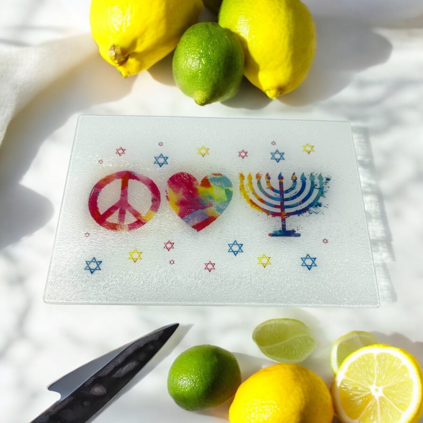 Peace And Love Hanukkah Menorah Cutting Board Charcuterie Board