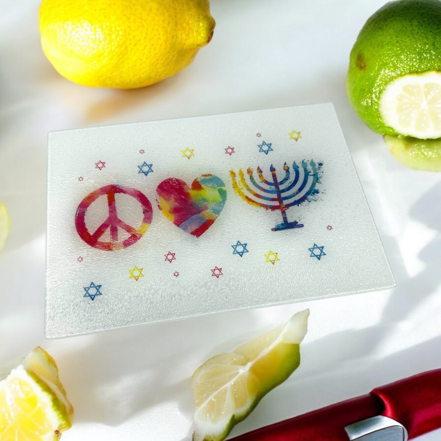 Peace And Love Hanukkah Menorah Cutting Board Charcuterie Board