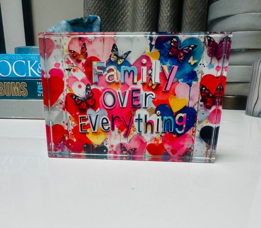 Family Over Everything Crystal Block Table Decor
