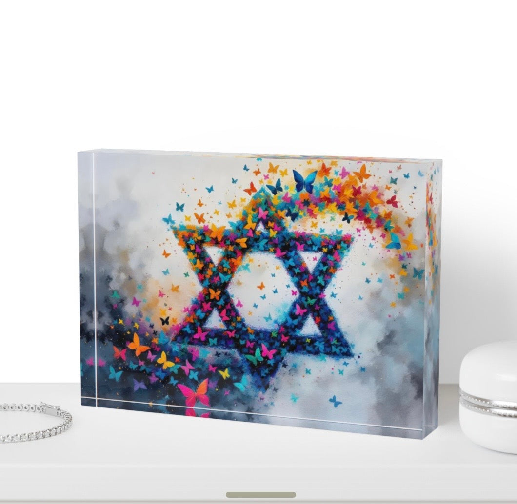 Star Of David Butterfly Art Crystal Block