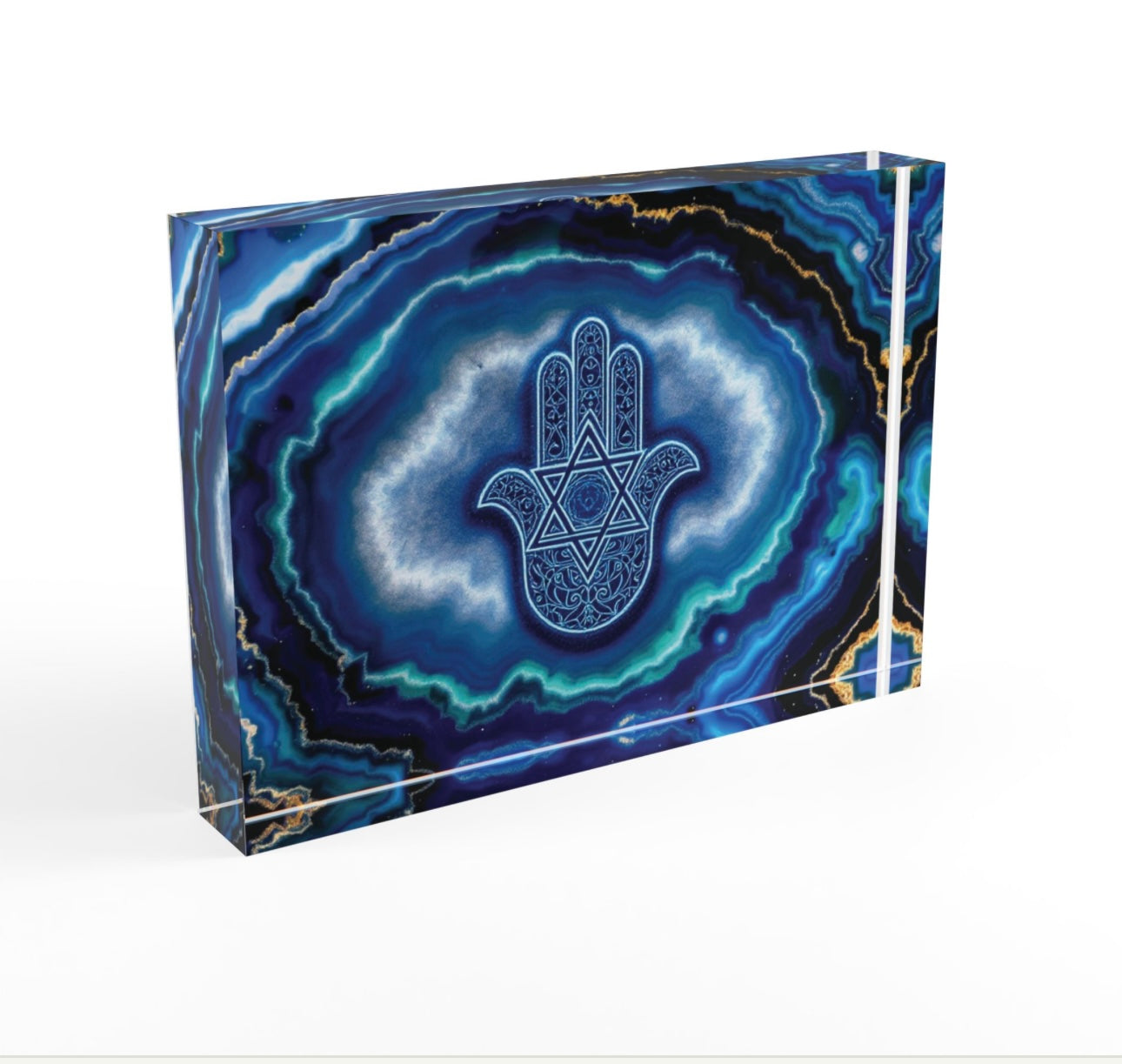 Hamsa Jewish Star Crystal Block Plaque