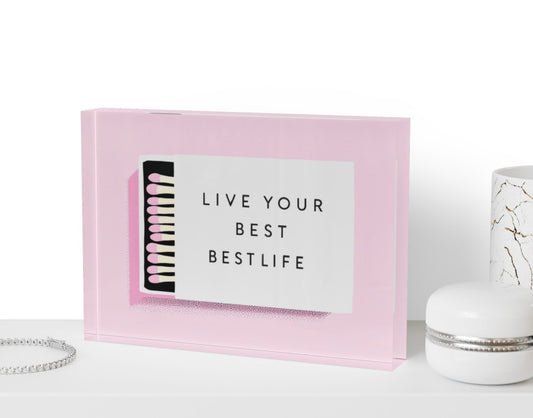 Live Your Best Life Matches Crystal Block Table Decor