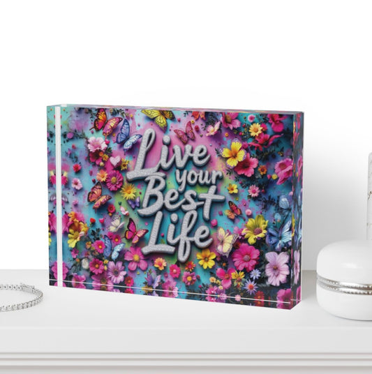 Live Your Best Life Crystal Block Table Decor