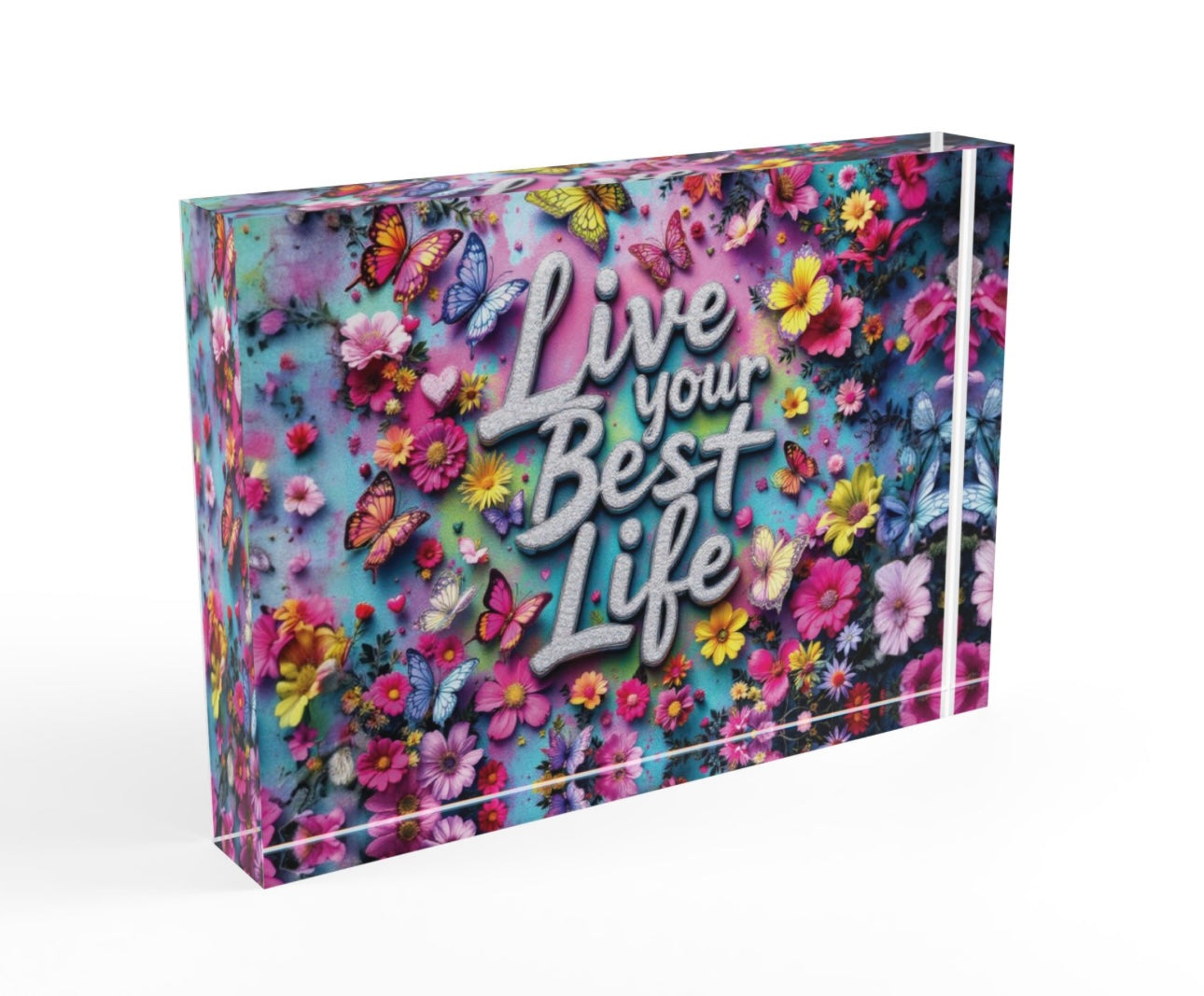 Live Your Best Life Crystal Block Table Decor