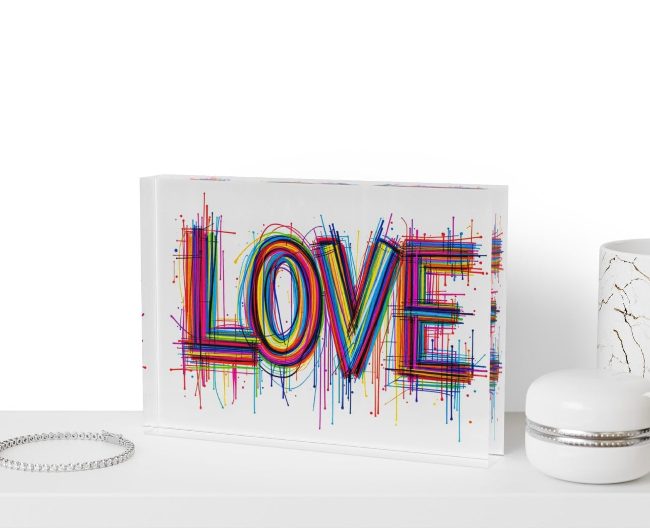 Colorful Love Crystal Block Table Decor