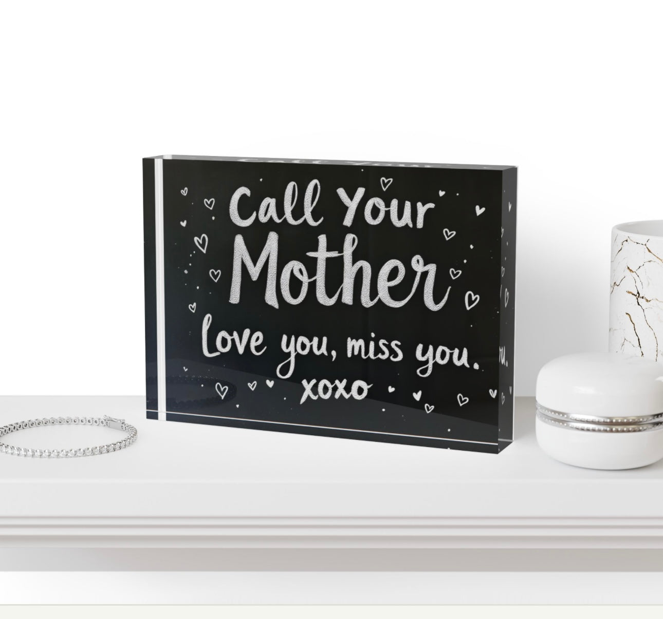 Call Mom Crystal Block Table Decor