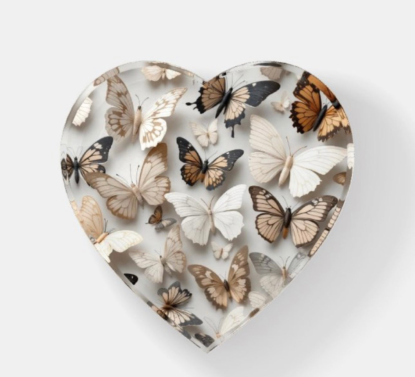 Butterfly Neutrals Crystal Heart Paperweight Table Decor