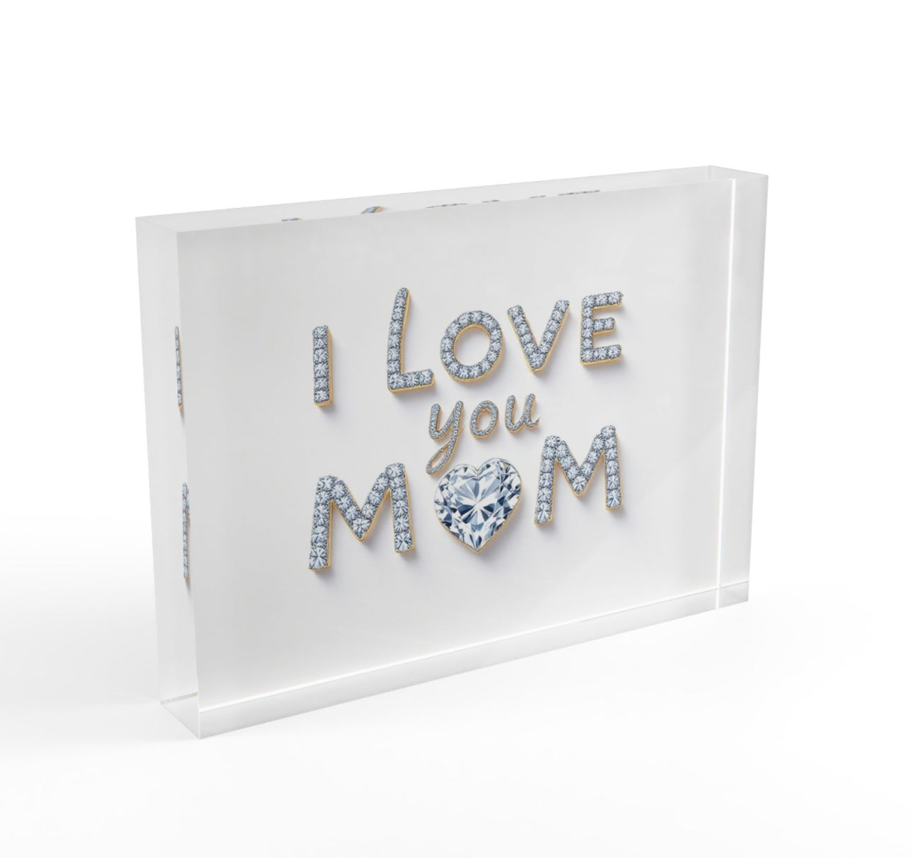 I Love You Mom Crystal Block Table Decor