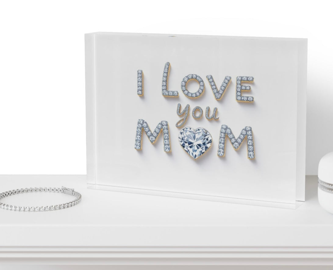 I Love You Mom Crystal Block Table Decor