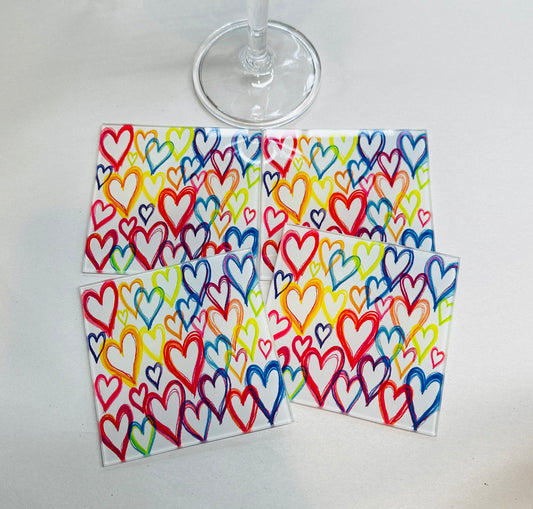 Graffiti Colorful Hearts Coaster Set