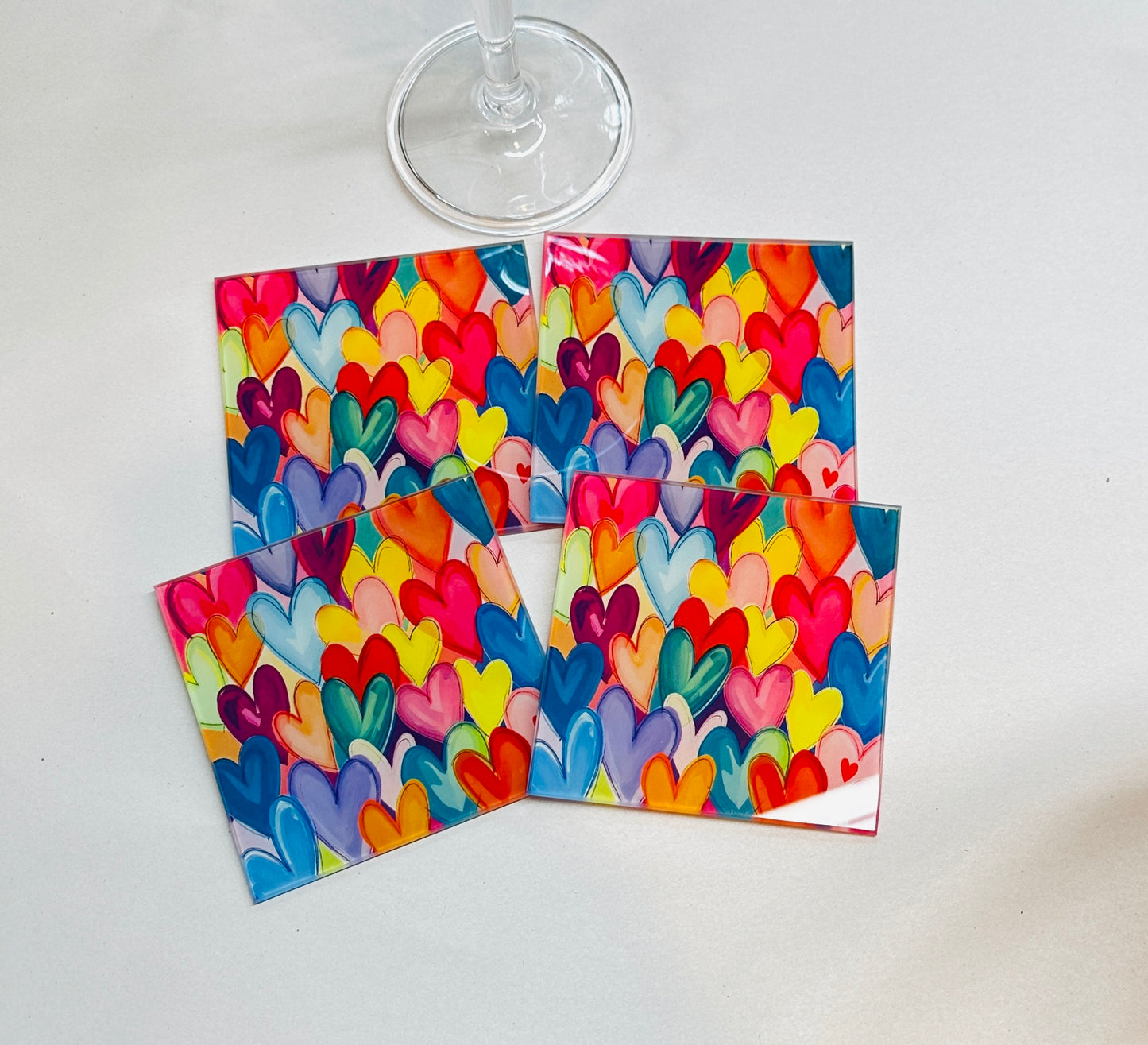 Abstract Colorful Hearts Coaster Set