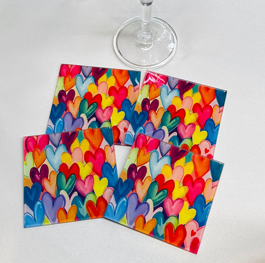 Abstract Colorful Hearts Coaster Set
