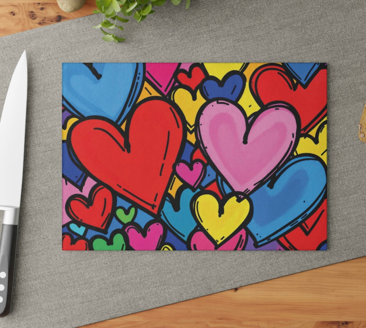 Pop Hearts Glass Cutting Board