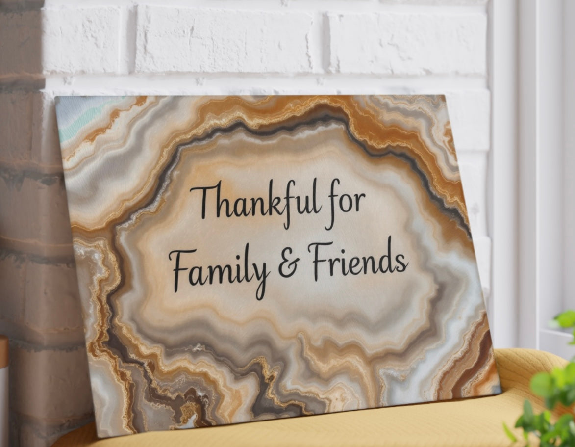 Thankful For Friends And Family Thanksgiving Glass Cutting Board