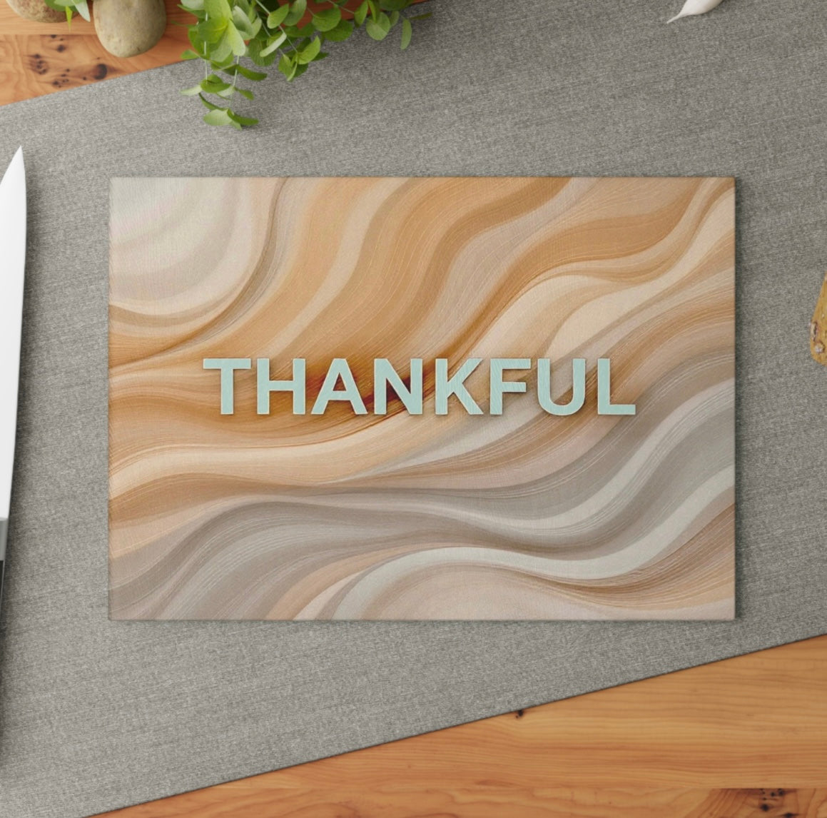 Thankful Thanksgiving Glass Cutting Board Serving Platter