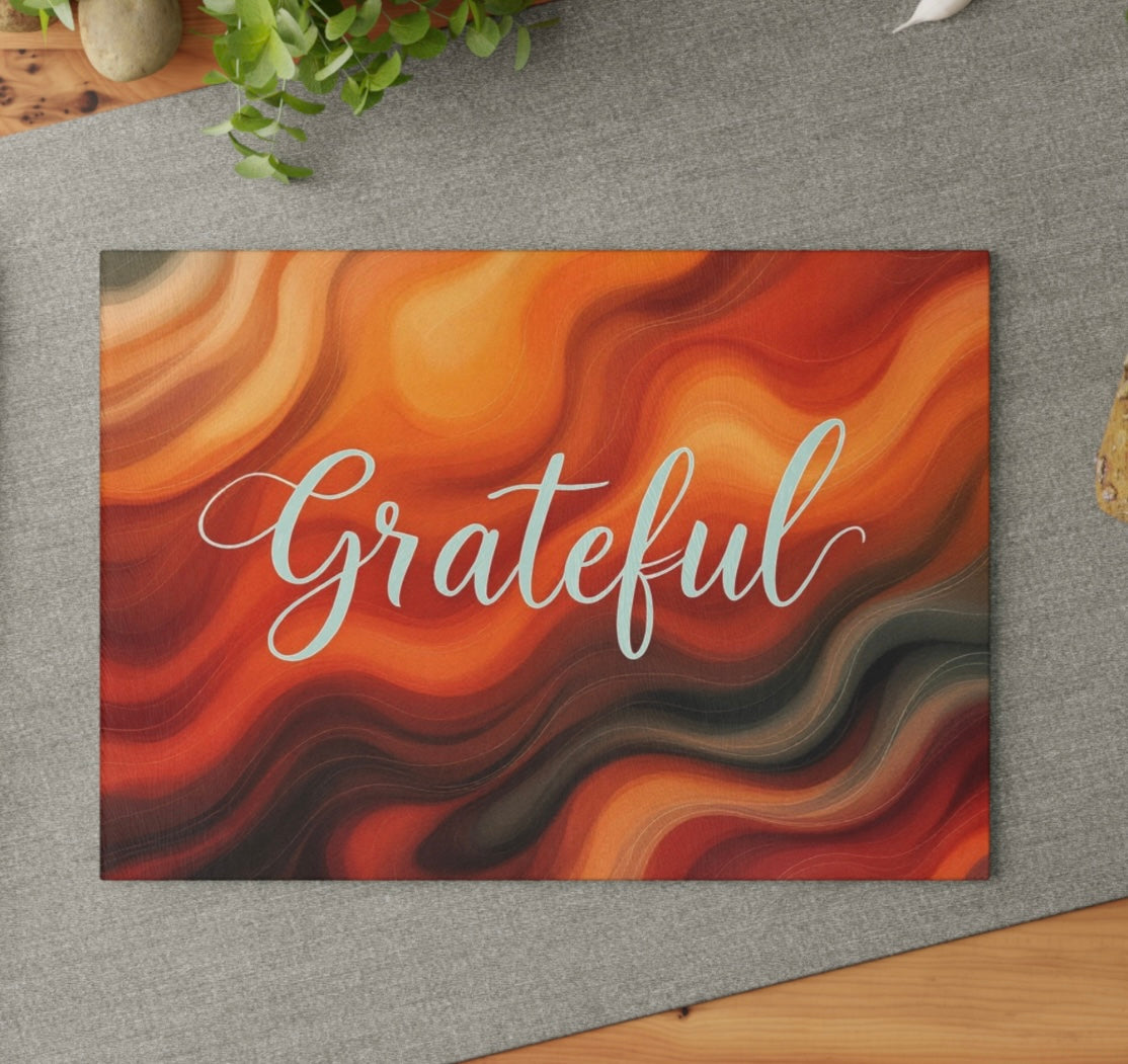 Grateful Thanksgiving Glass Cutting Board Serving Platter