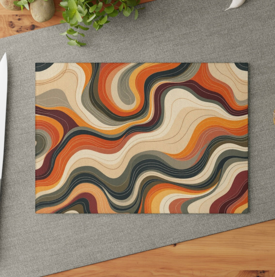 Mod Thanksgiving Fall Colors Glass Cutting Board