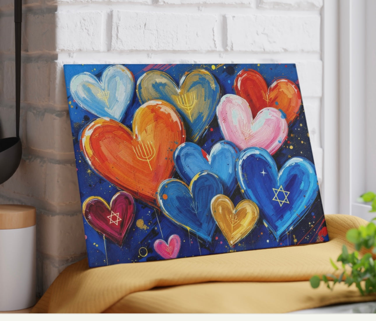 Star Of David Hearts Judaica Cutting Board