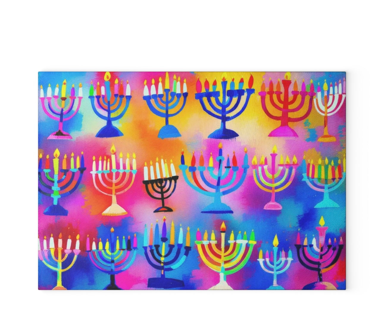 Colorful Menorah Glass Cutting Board
