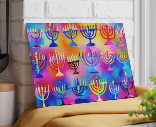 Colorful Menorah Glass Cutting Board