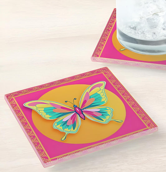 Elegant Butterfly Glass Coaster Set