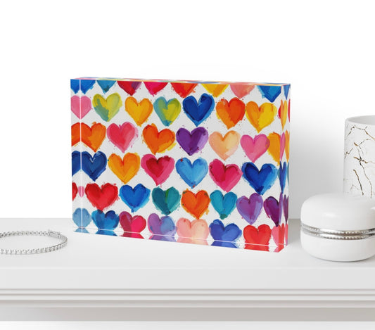 Colorful Hearts Crystal Block
