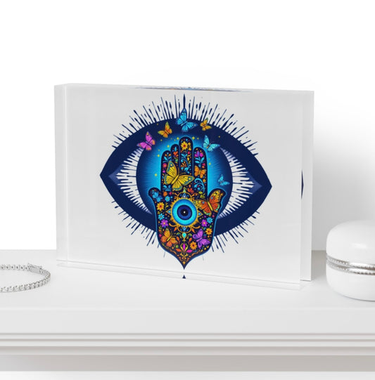 Evil Eye Hamsa Crystal Block