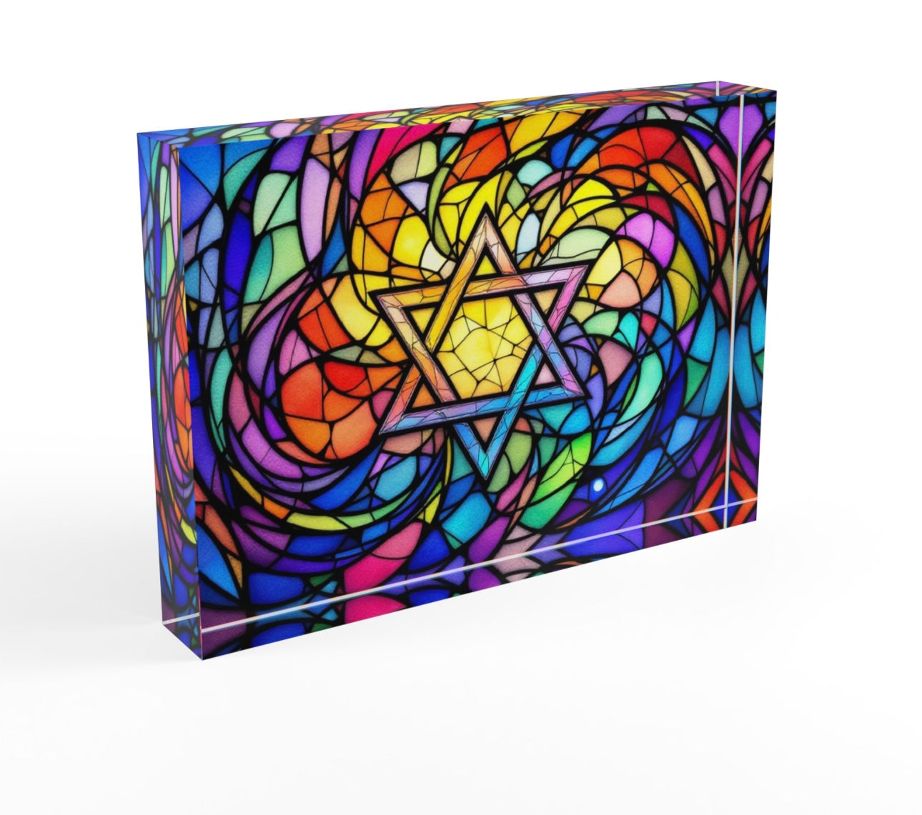 Star Of David Stained Glass Crystal Block