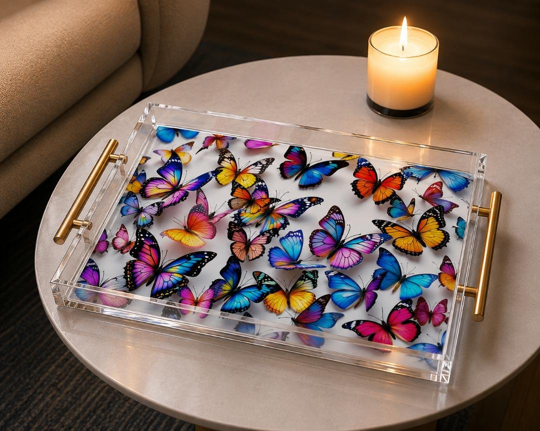 Butterfly Colorful Art Acrylic Tray