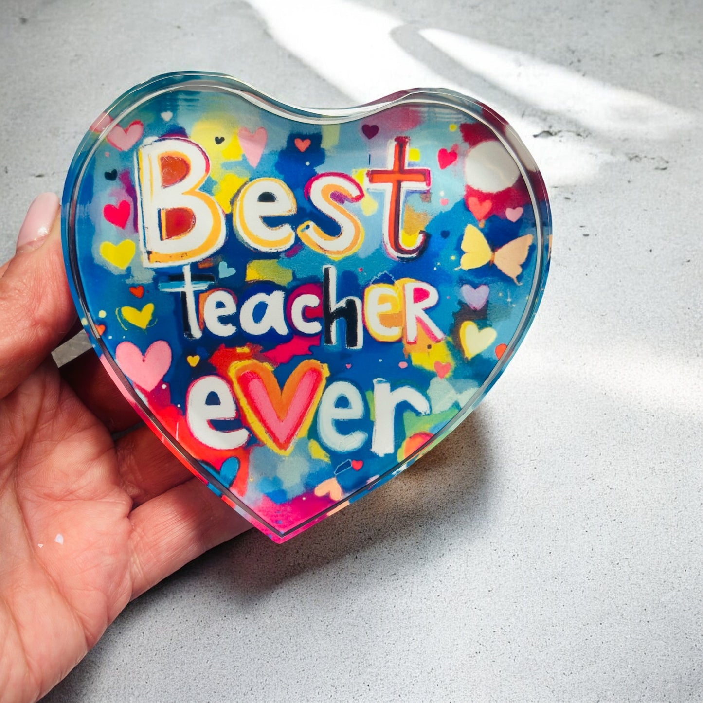 Best Teacher Ever Crystal Heart Paperweight