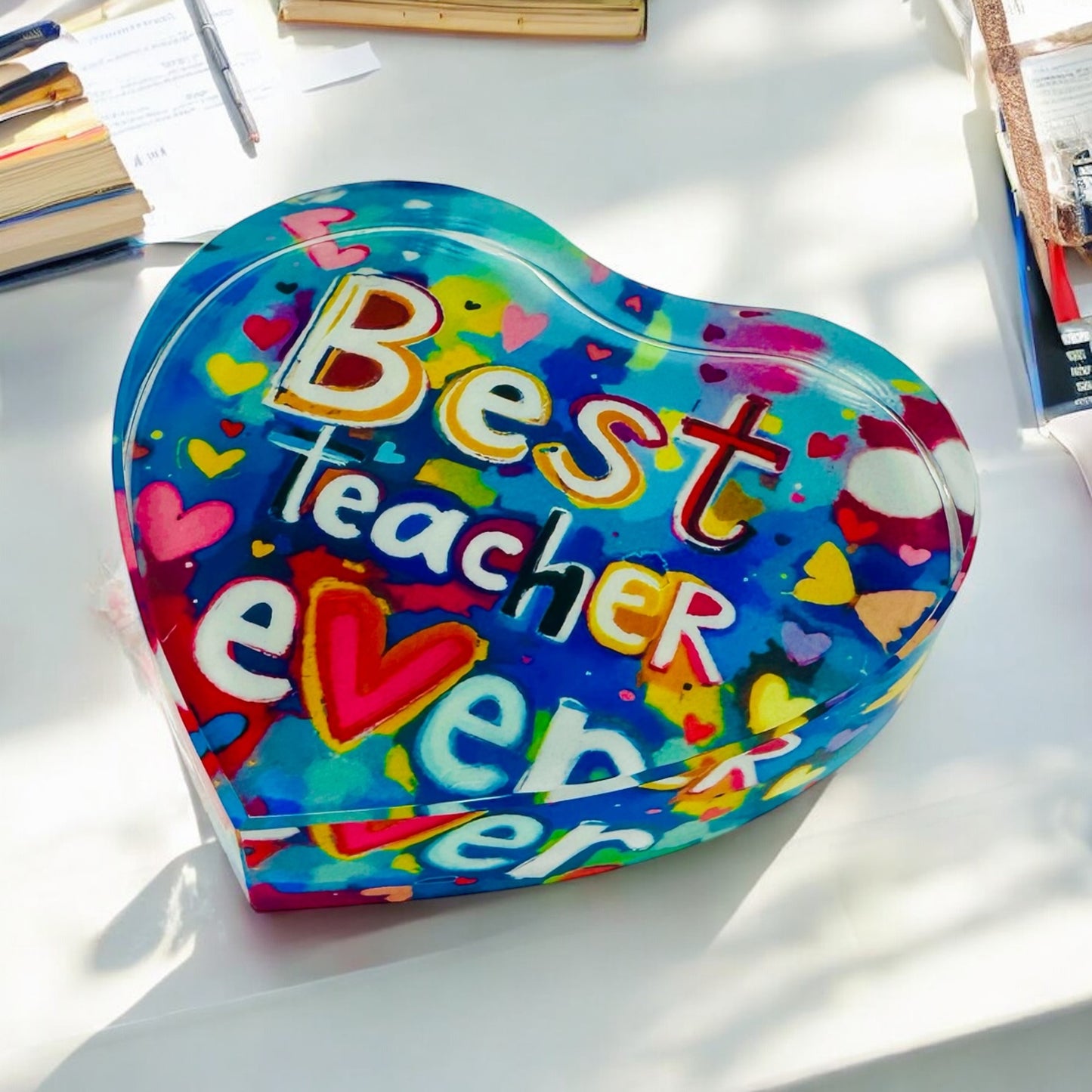 Best Teacher Ever Crystal Heart Paperweight