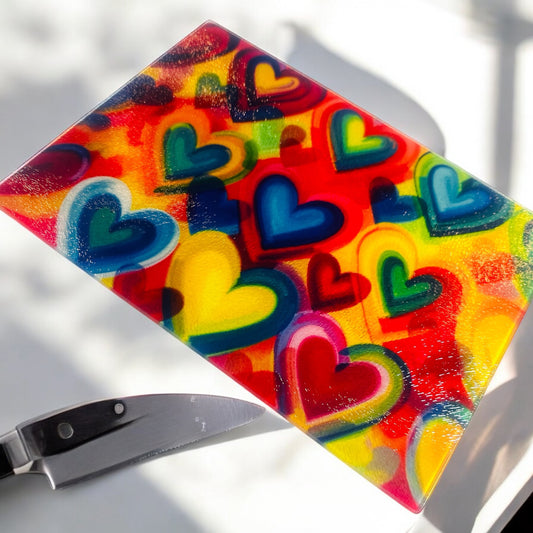Colorful Hears Cutting Board Charcuterie Board
