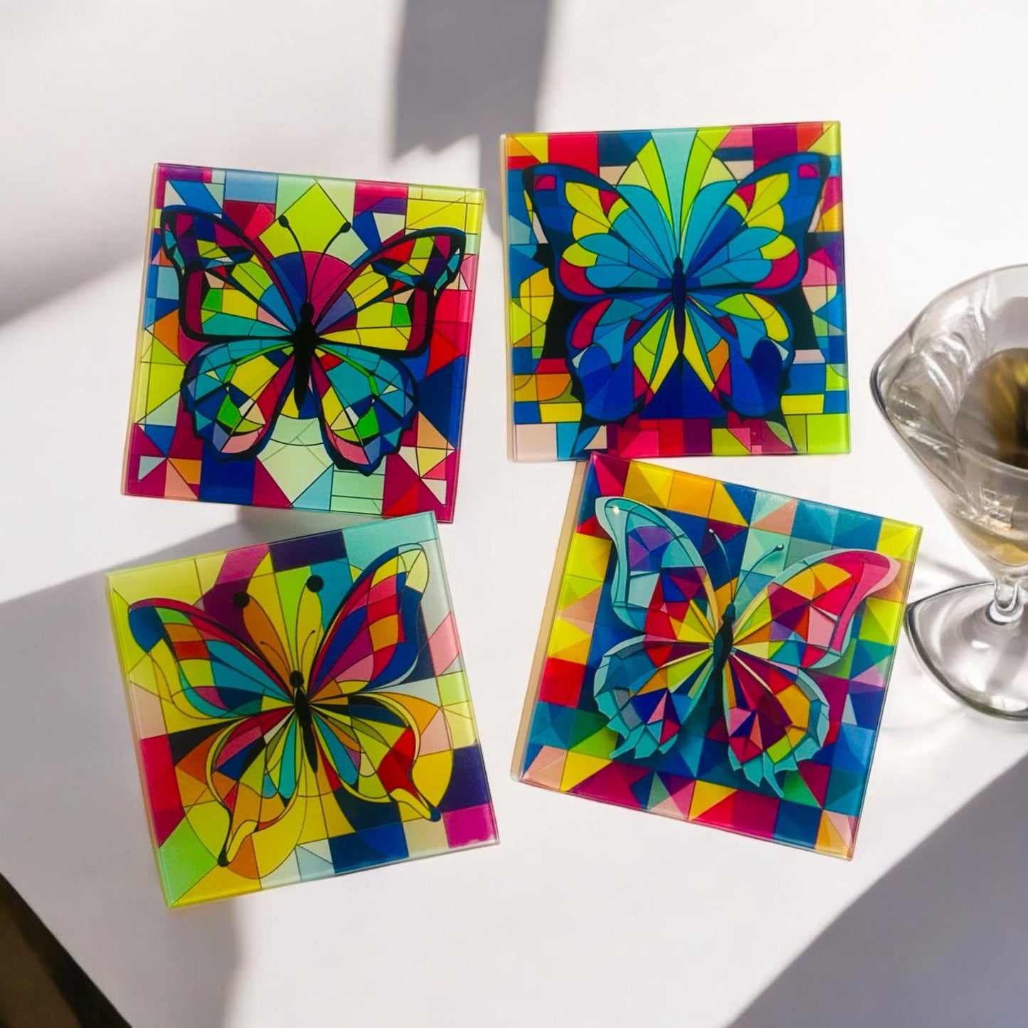 Colorful Abstract Butterfly Coaster Set