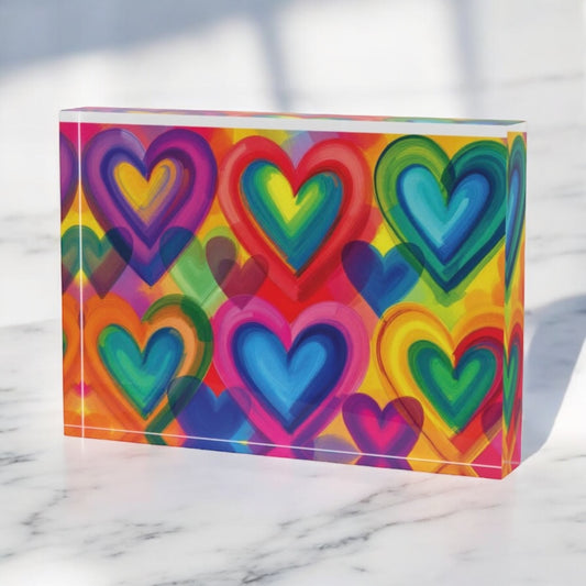 Colorful Hearts Love Crystal Block Table Decor