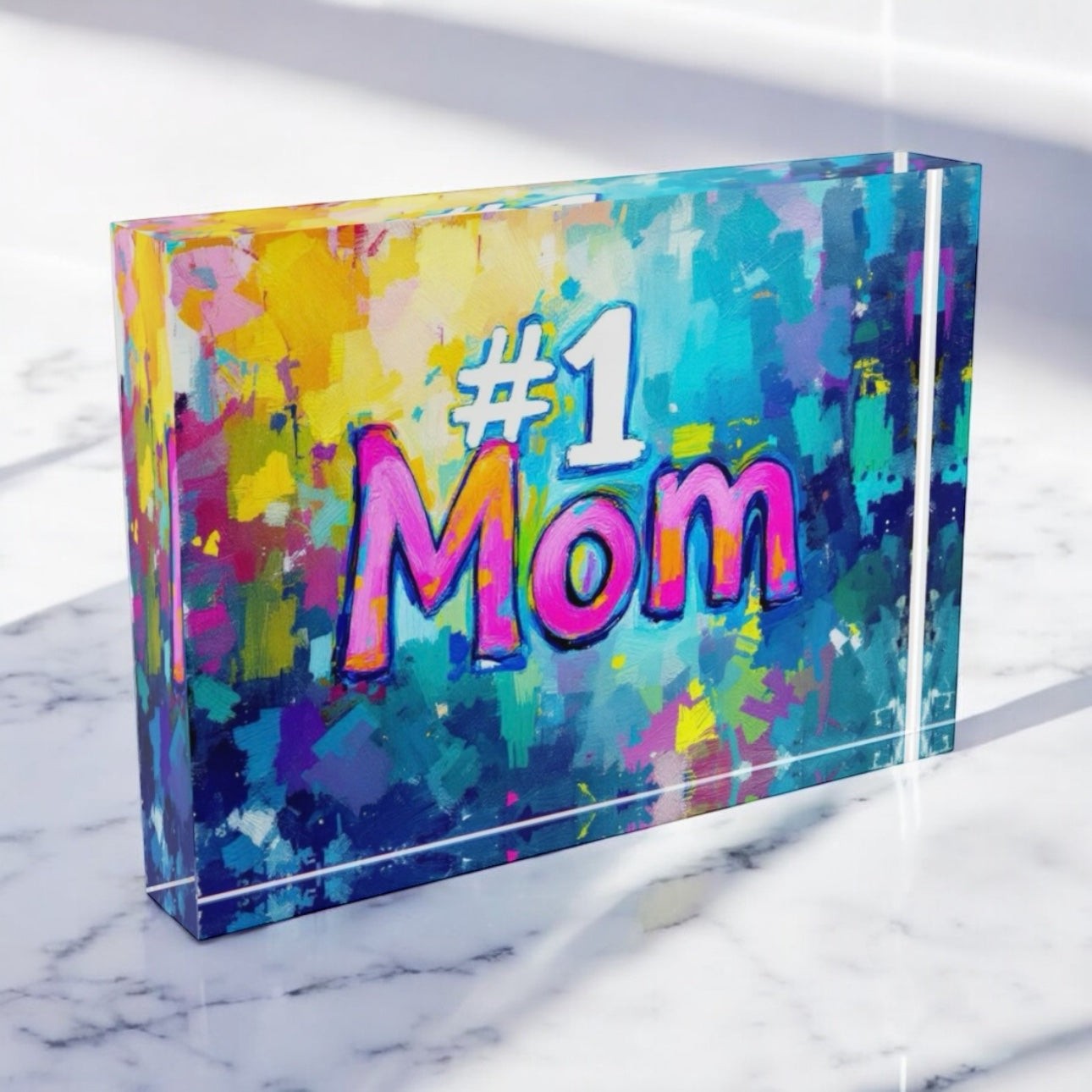 #1 Mom Crystal Block Table Decor