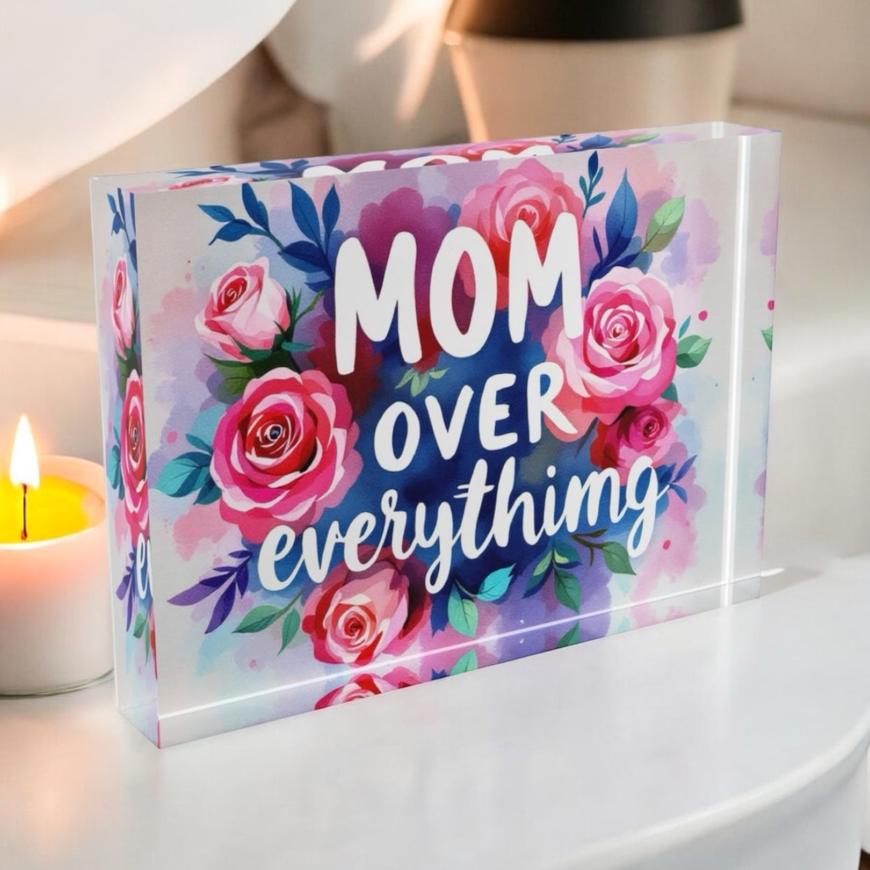 Mom Over Everything Crystal Block Table Top Decor