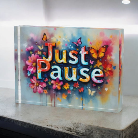 Just Pause Crystal Block Table Decor
