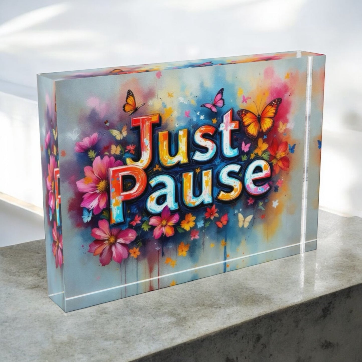 Just Pause Crystal Block Table Decor