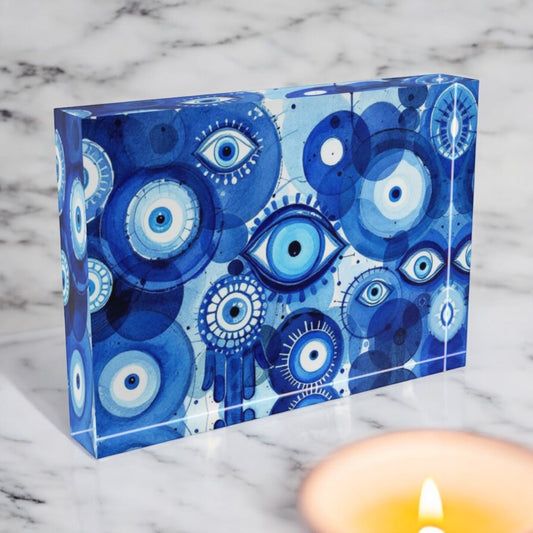 Evil Eye Blues Crystal Block Table Decor